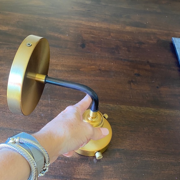 NIB- GORGEOUS BRASS WALL SCONCE WITH BLACK ARM AND GLASS GLOBE - Picture 12 of 15